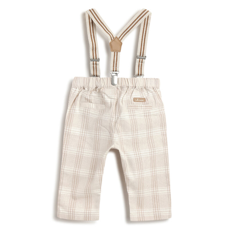 Boys Medium Natural Checked Trouser image number 1